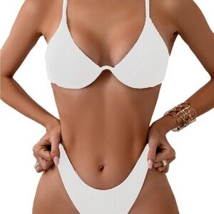 Fanuerg Women Underwire Triangle Bikini Spaghetti Strap Push Up Cheeky  M/0269